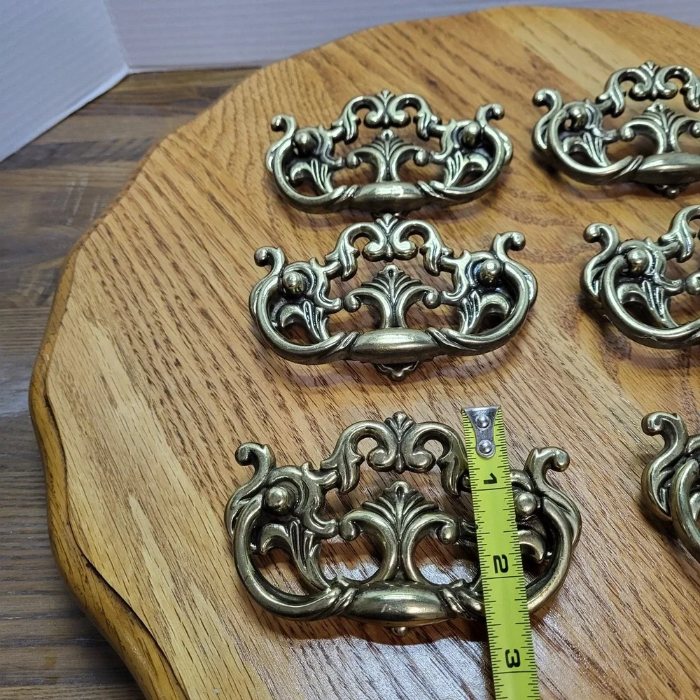 VTG Chunky Large Brass Tone Drop Bail Cabinet Drawer Pulls Handles Lot Set of 6